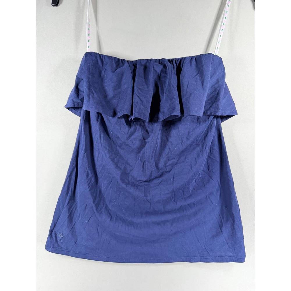 Lilly Pulitzer Navy Blue Pima Cotton Ruffle Strapless Tube Top Womens Medium